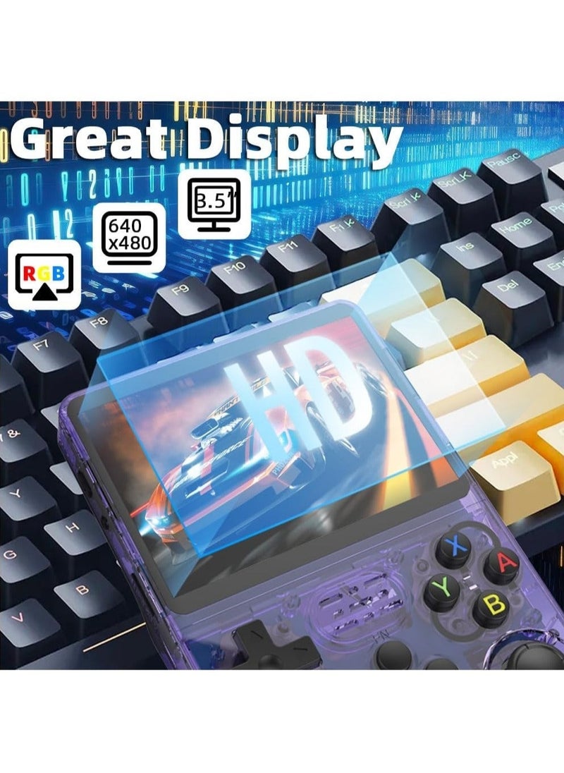 Generic - R36S Handheld Retro Gaming Console Linux System with 64G TF Card, Preloaded with 15000+ Games, Retro Video Game Console 3.5-inch IPS Screen (Purple 64G) - Image 1