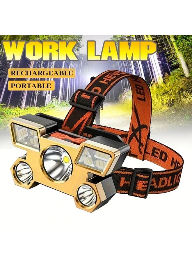 Golden Headlamp 5LED USB Rechargeable Adjustable Emergency Flashlight Metal Housing Long Battery - Image 2