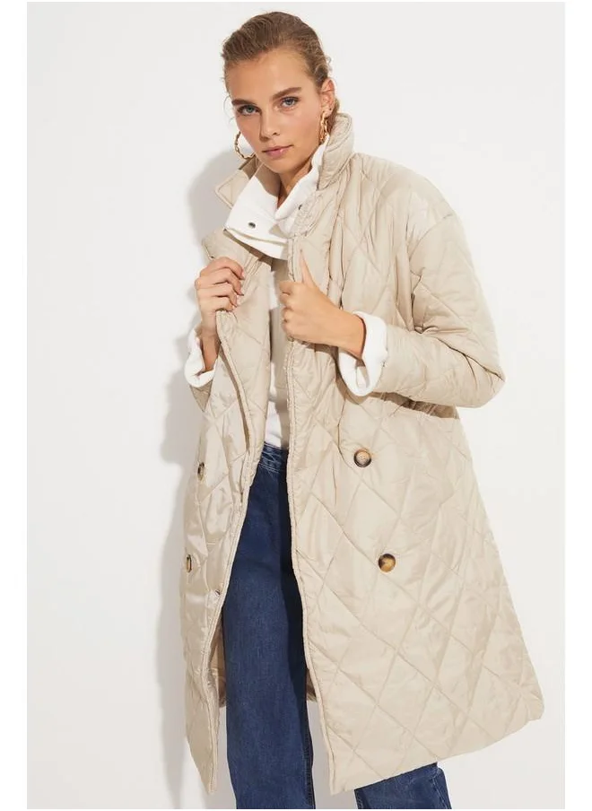 جون June Quilted Coat Stone