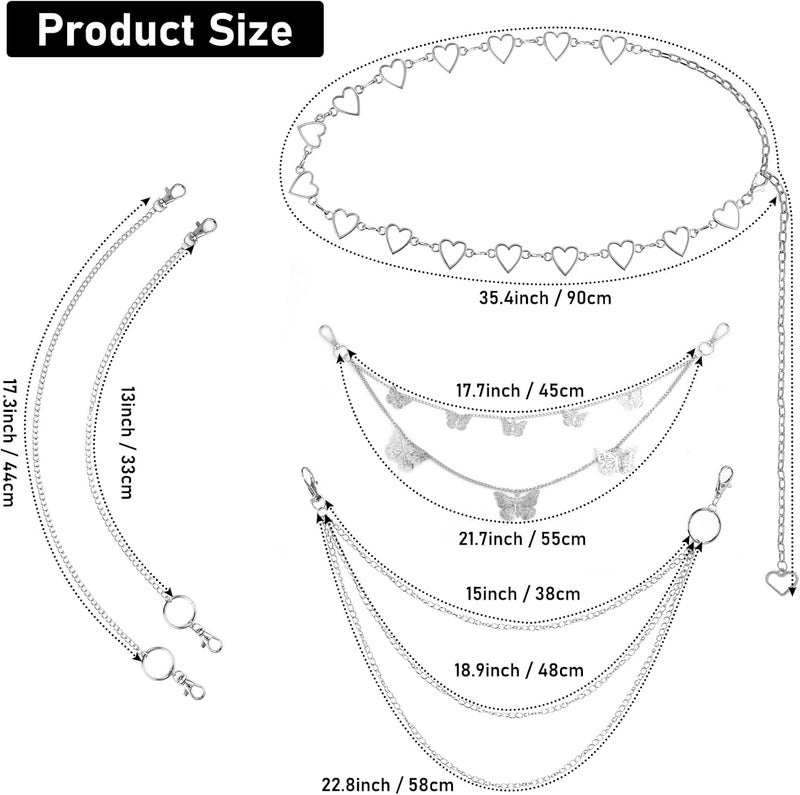 klarako 5 Pieces Chain Belt Jeans Pants Chain Pocket Lock Punk Hip Hop Rock Pocket Chain Belt Pendant Hip Hop Pants Chain Belts for Women Men - Image 4