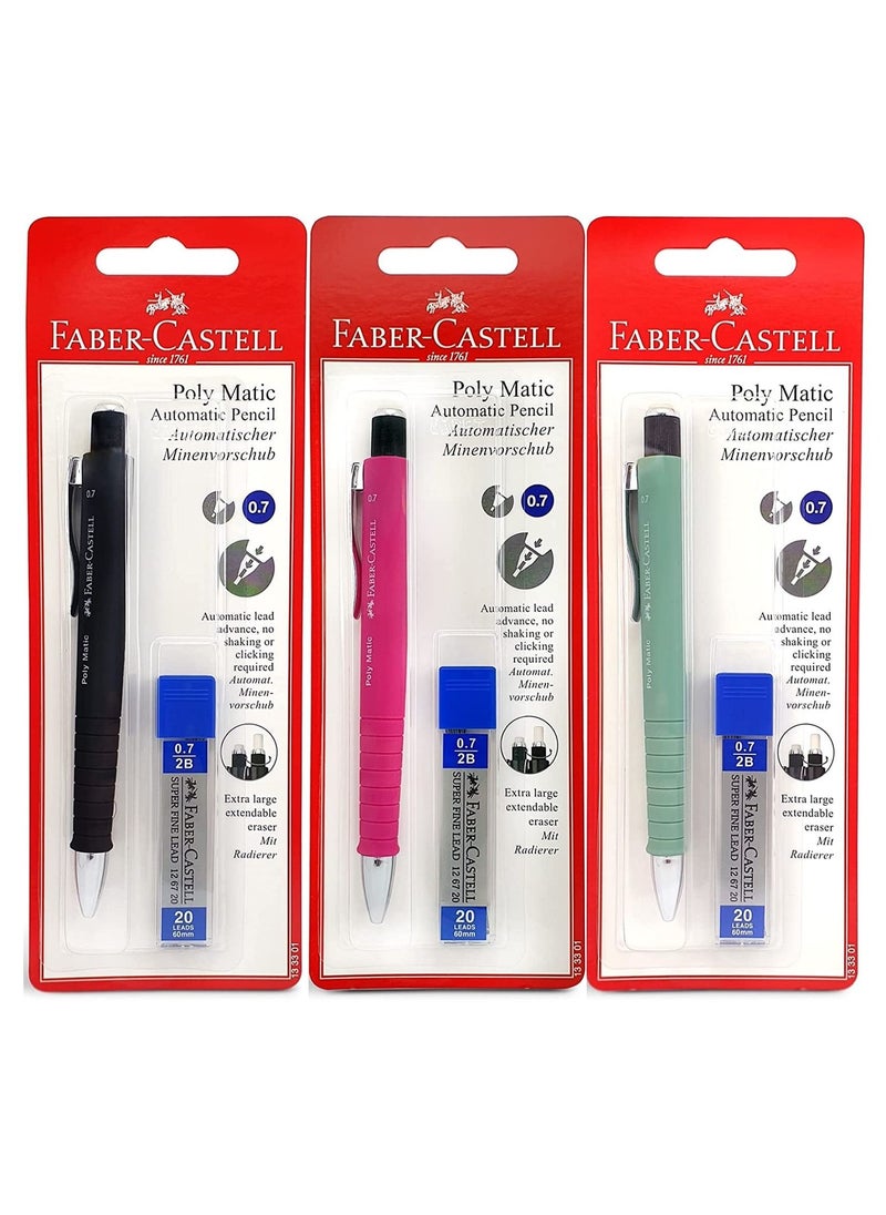 FABER-CASTELL - 3-Pack Mechanical Pencil and 0.7mm Lead Set Multicolour - Image 1