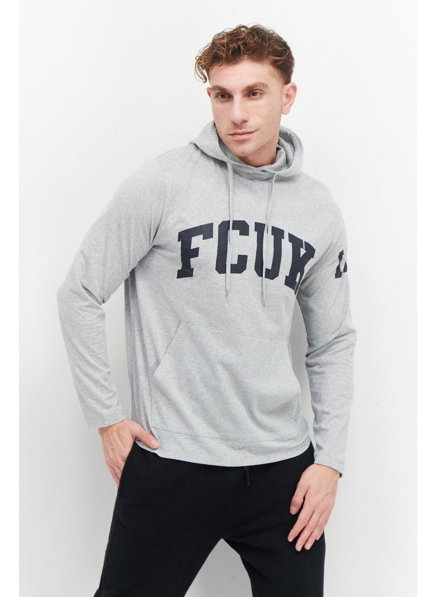 French Connection Men Long Sleeve Brand Logo Hoodie, Grey Marl  - Image 1