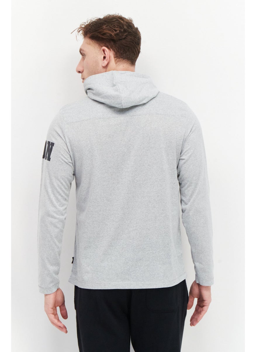 French Connection Men Long Sleeve Brand Logo Hoodie, Grey Marl  - Image 4