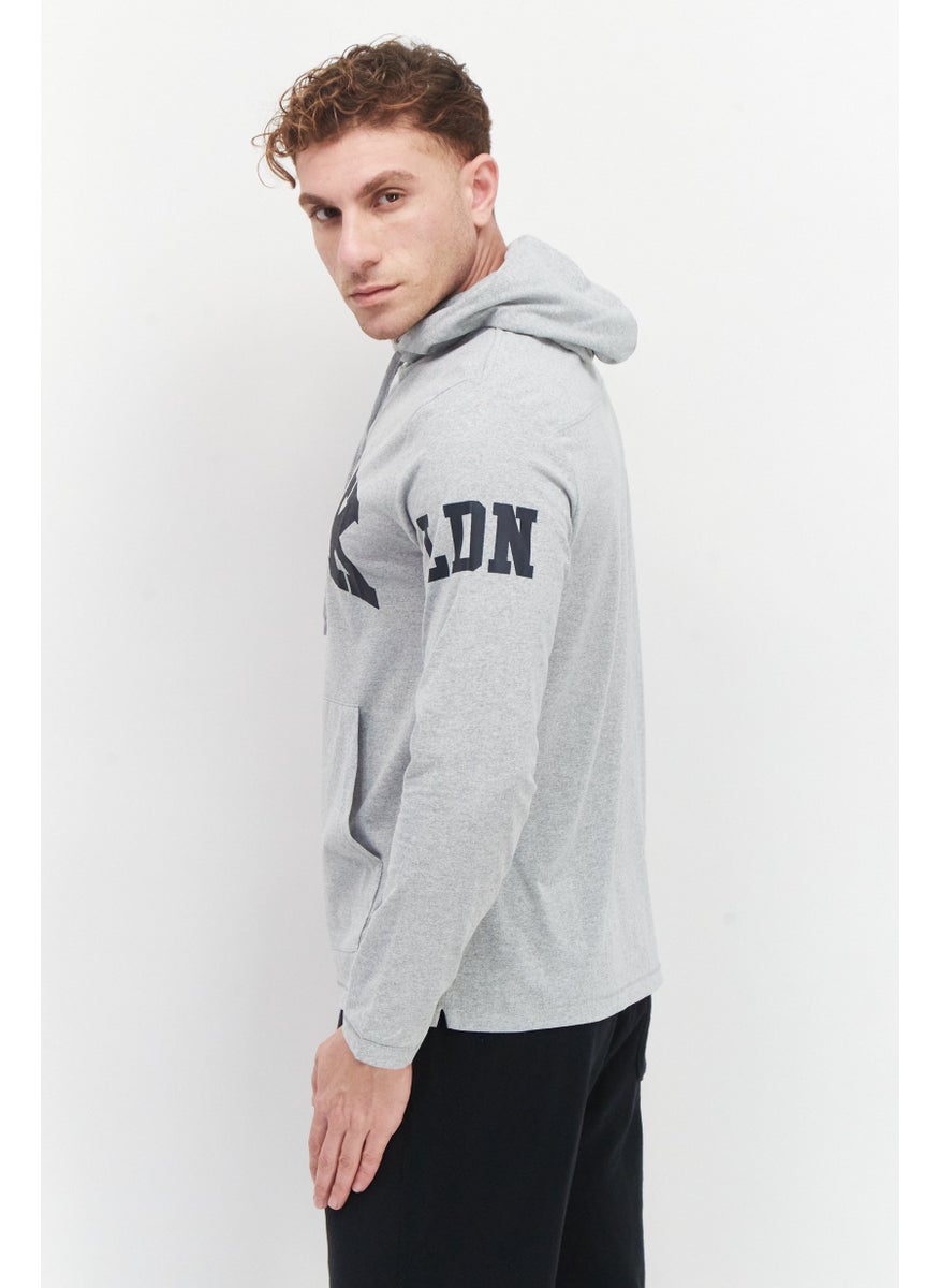 French Connection Men Long Sleeve Brand Logo Hoodie, Grey Marl  - Image 3