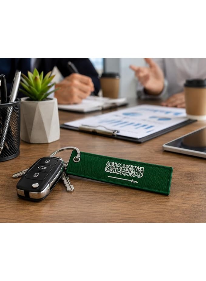 مرفا علامة سلسلة المفاتيح بعلم السعودية العربية مع حلقة المفتاح ، يمكن حملها يوميًا على الدراجات النارية والسكوتر والسيارات والهدايا ، سلسلة مفاتيح بعلم الدولة، مطرزة بنسبة 100% - Image 2