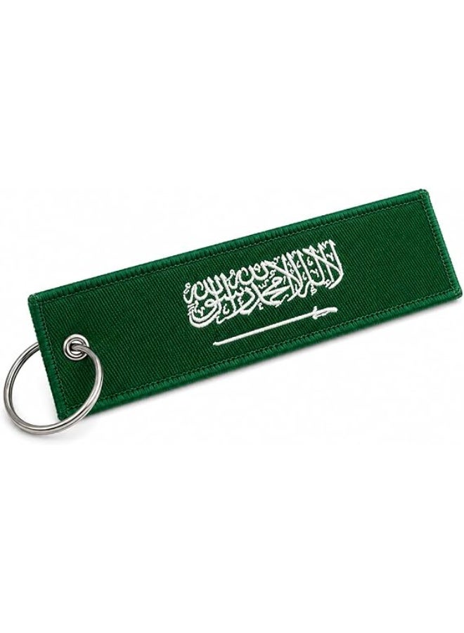 مرفا علامة سلسلة المفاتيح بعلم السعودية العربية مع حلقة المفتاح ، يمكن حملها يوميًا على الدراجات النارية والسكوتر والسيارات والهدايا ، سلسلة مفاتيح بعلم الدولة، مطرزة بنسبة 100% - Image 1