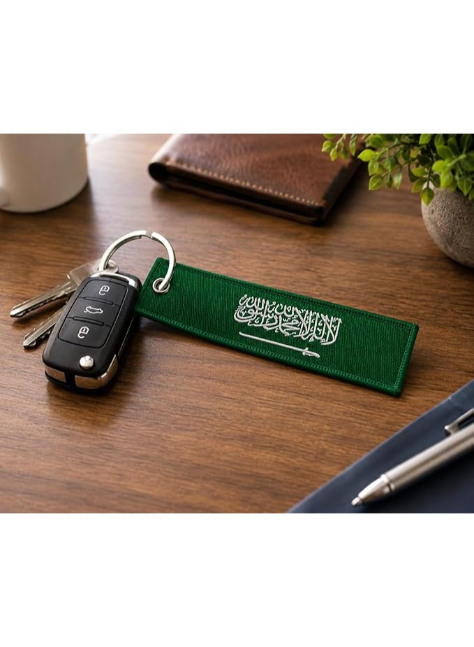 مرفا علامة سلسلة المفاتيح بعلم السعودية العربية مع حلقة المفتاح ، يمكن حملها يوميًا على الدراجات النارية والسكوتر والسيارات والهدايا ، سلسلة مفاتيح بعلم الدولة، مطرزة بنسبة 100% - Image 3