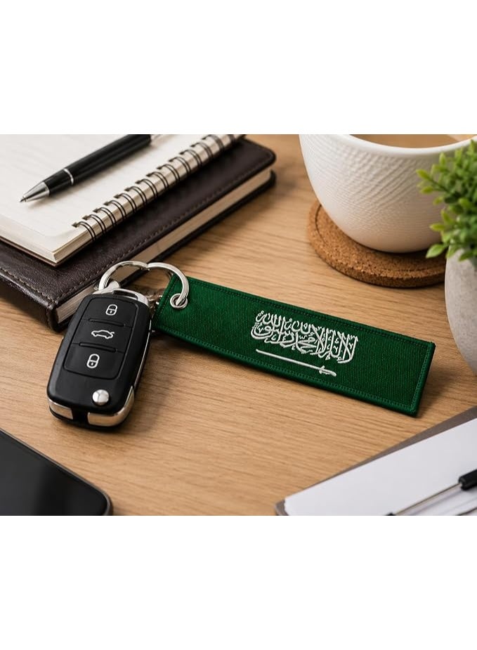 مرفا علامة سلسلة المفاتيح بعلم السعودية العربية مع حلقة المفتاح ، يمكن حملها يوميًا على الدراجات النارية والسكوتر والسيارات والهدايا ، سلسلة مفاتيح بعلم الدولة، مطرزة بنسبة 100% - Image 5