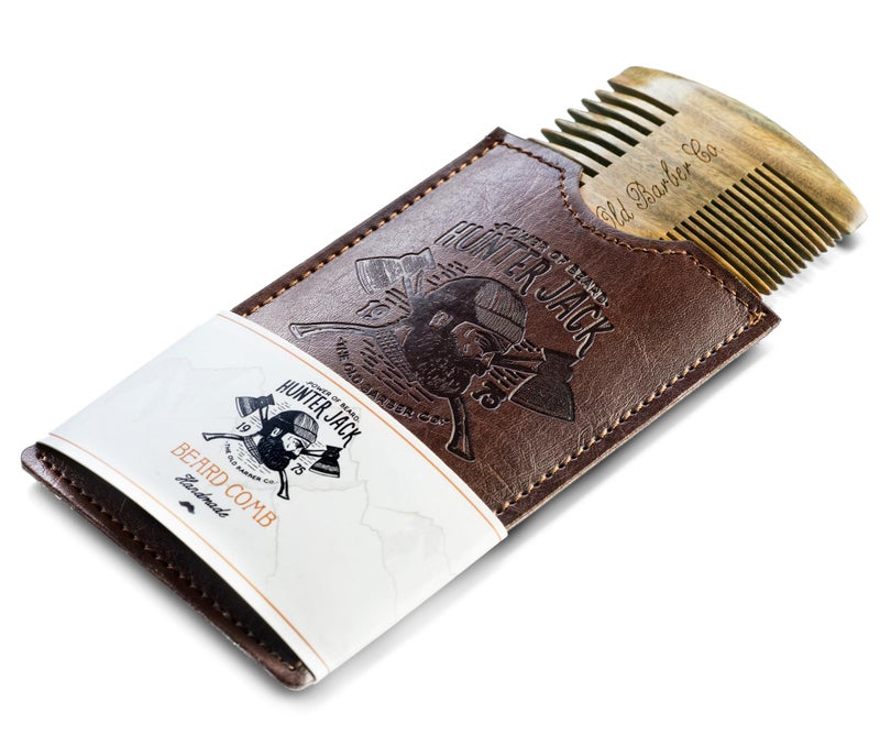 Hunter Jack Sandalwood Beard Comb for Men - Handmade Premium Wooden Beard & Mustache Comb - Fine & Wide Tooth - Travel Pocket Size - Beard Grooming Kit for Men in PU Leather Case by Hunter Jack - Image 2