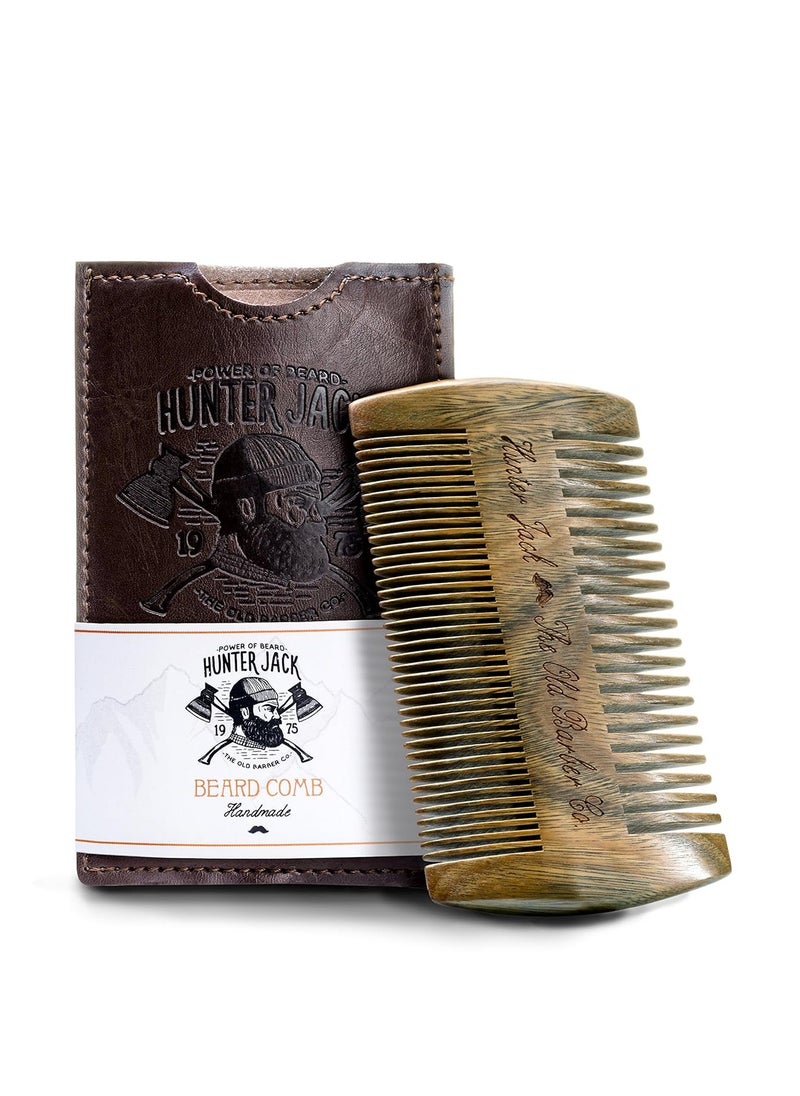 Hunter Jack - Sandalwood Handmade Beard Comb for Men - Premium Wooden Comb - Pocket Wood Comb in PU Leather Case - Image 1