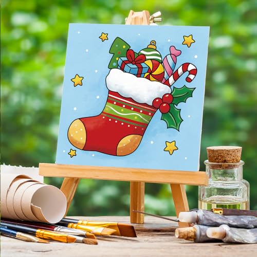 Anseal 8 Packs Christmas Pre Drawn Canvas for Painting 8 X 8 PrePrinted Canvas for Kids Pre Stretched Outline Painting Boards for Beginners Students Party Favor - Image 3