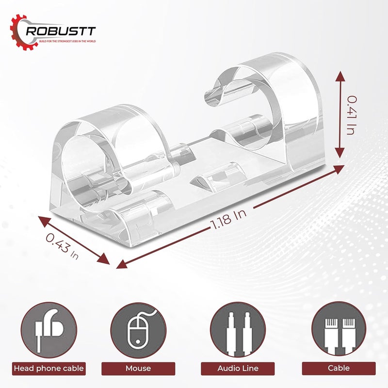 ROBUSTT Cable Organizer Clips - Transparent | Strong Self Adhesive | 32 Pcs | ABS Material | Cord Hook with 3M Foam | Cable Organizer for Desk, Wall, Car, LED Lights, Office Cable Management - Image 2