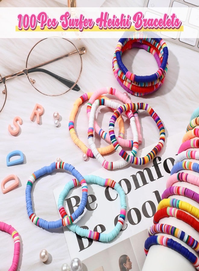 Equsion 100 Pcs Surfer Heishi Bracelets for Women Stackable Stretch Bracelets Elastic Layering Friendship Bracelets Rainbow Vinyl Disc Clay Beaded Bracelets Summer Beach Jewelry Boho, Multicolor - Image 5