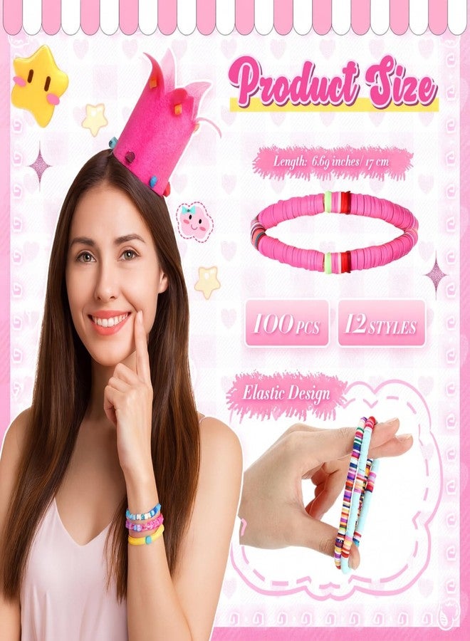 Equsion 100 Pcs Surfer Heishi Bracelets for Women Stackable Stretch Bracelets Elastic Layering Friendship Bracelets Rainbow Vinyl Disc Clay Beaded Bracelets Summer Beach Jewelry Boho, Multicolor - Image 2