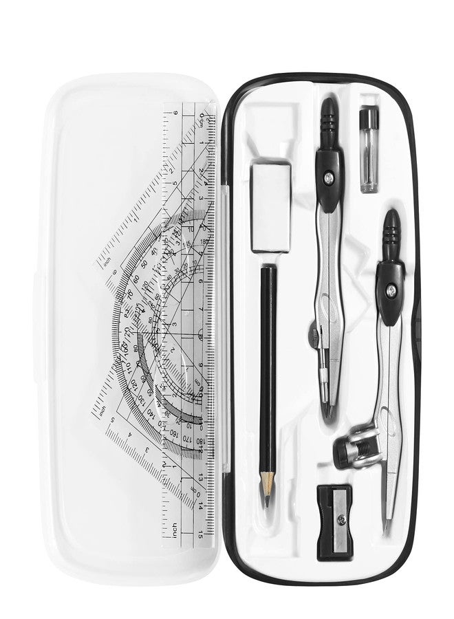 Vobou Math Geometry Kit Sets 10 Piece Student Supplies with Shatterproof Storage Box,Includes Rulers,Protractor,Compass,Eraser,Pencil Sharpener,Lead Refills,Pencil,for Drafting（Black） - Image 1