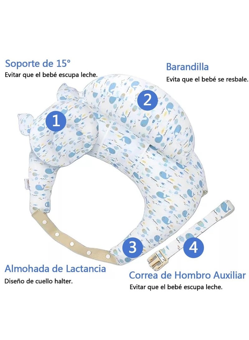 شو وو وسادة رضاعة متعددة الأغراض، وسادة رضاعة كبيرة، وسادة تغذية مريحة للأطفال، وسادة على شكل حرف U، كرسي استرخاء للأطفال مع حزام خصر قابل للتعديل وغطاء قطني قابل للإزالة - Image 2