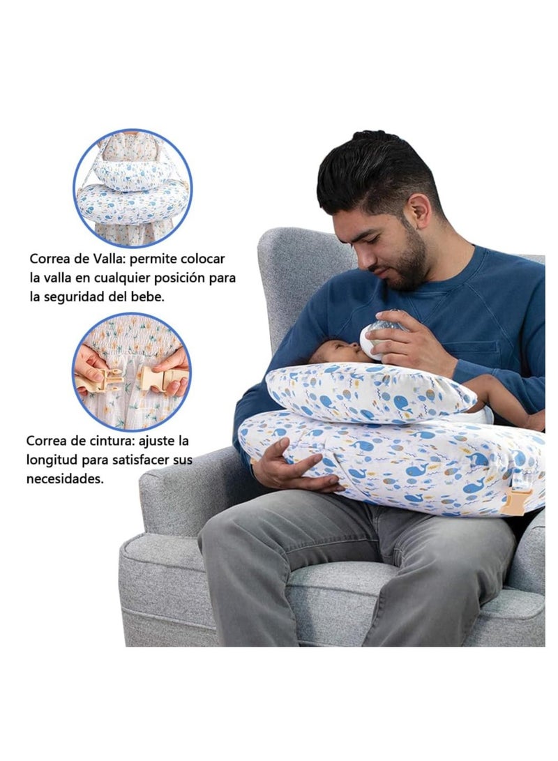 شو وو وسادة رضاعة متعددة الأغراض، وسادة رضاعة كبيرة، وسادة تغذية مريحة للأطفال، وسادة على شكل حرف U، كرسي استرخاء للأطفال مع حزام خصر قابل للتعديل وغطاء قطني قابل للإزالة - Image 3