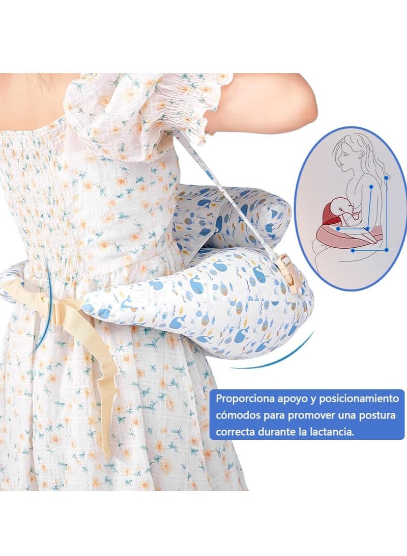شو وو وسادة رضاعة متعددة الأغراض، وسادة رضاعة كبيرة، وسادة تغذية مريحة للأطفال، وسادة على شكل حرف U، كرسي استرخاء للأطفال مع حزام خصر قابل للتعديل وغطاء قطني قابل للإزالة - Image 4