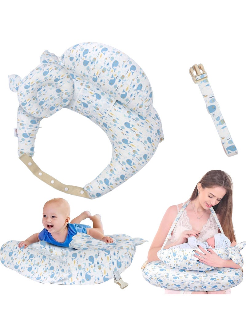 شو وو وسادة رضاعة متعددة الأغراض، وسادة رضاعة كبيرة، وسادة تغذية مريحة للأطفال، وسادة على شكل حرف U، كرسي استرخاء للأطفال مع حزام خصر قابل للتعديل وغطاء قطني قابل للإزالة - Image 1