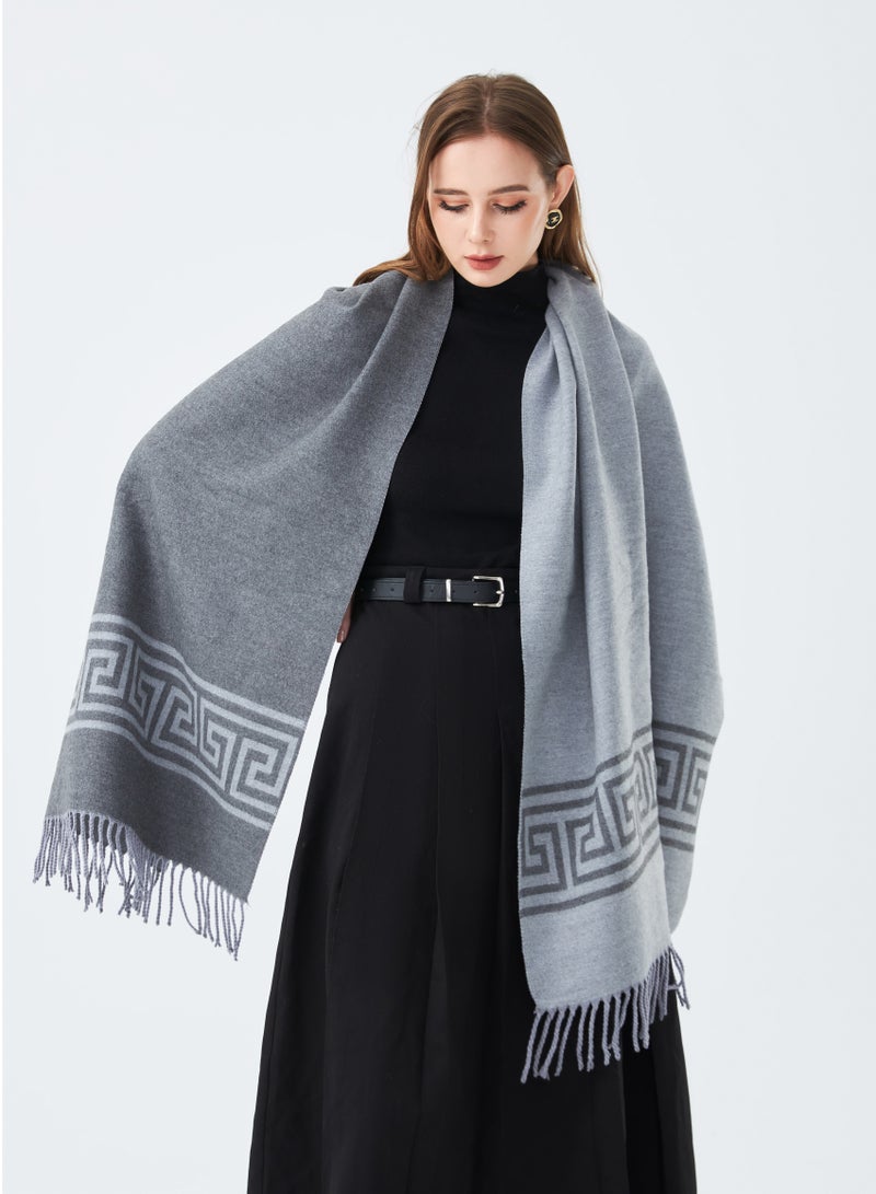 Sky Cashmere Reversible Scarf for Women Cashmere Wool Soft Dual Shade Design in Grey - Image 1