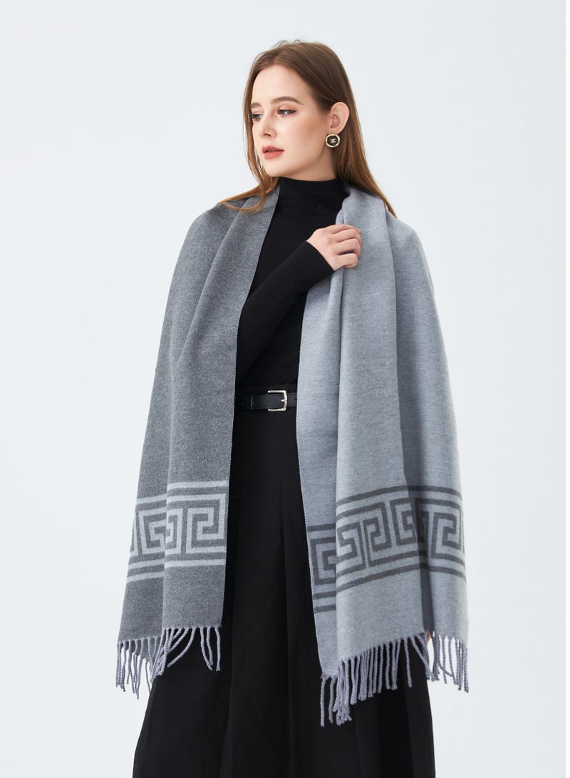 Sky Cashmere Reversible Scarf for Women Cashmere Wool Soft Dual Shade Design in Grey - Image 2