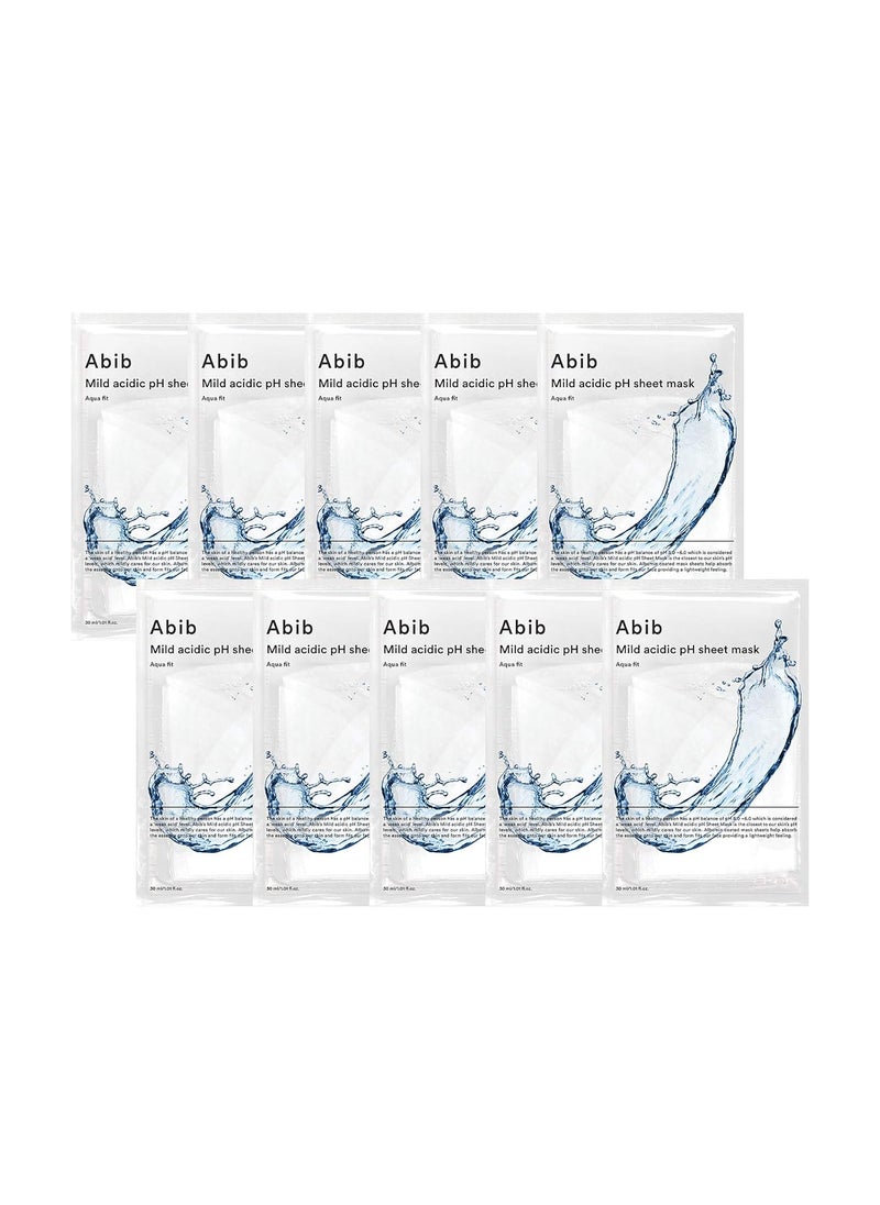 abib Abib Mild Acidic pH Sheet Mask Aqua Fit 10 Sheets I Intense Hydrating and Moisturizing Care for Dry and Dehydrated Skin 