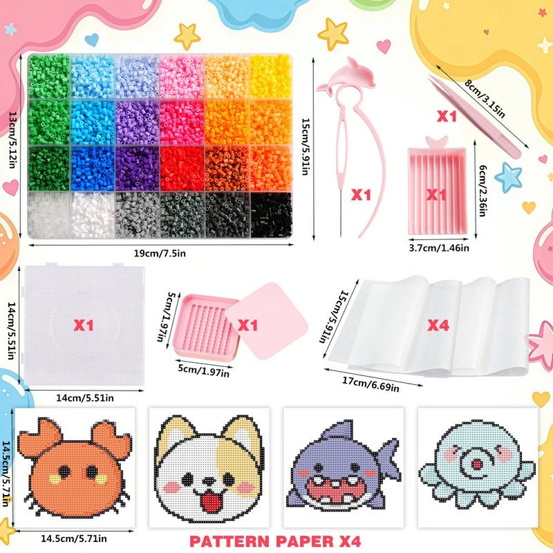 12013 Pcs Perler Beads Set 24 Colors Craft Fuse Beads Animal Shark Octopus Dog Pattern Ironing Kit Fruit Box Bag Ornament Gift - Image 2