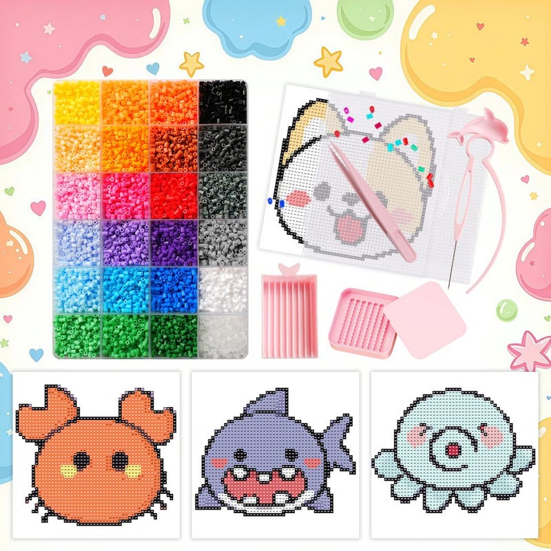 12013 Pcs Perler Beads Set 24 Colors Craft Fuse Beads Animal Shark Octopus Dog Pattern Ironing Kit Fruit Box Bag Ornament Gift - Image 1