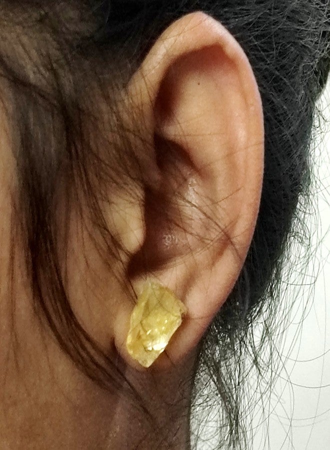 Astroghar Natural Citrine Crystal Raw Rough Uneven Shaped Stud Tops Jhumka Earring Ear Ring Pair For Women And Girls - Image 3