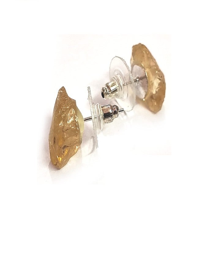 Astroghar Natural Citrine Crystal Raw Rough Uneven Shaped Stud Tops Jhumka Earring Ear Ring Pair For Women And Girls - Image 2