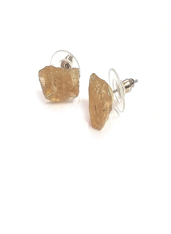 Astroghar Natural Citrine Crystal Raw Rough Uneven Shaped Stud Tops Jhumka Earring Ear Ring Pair For Women And Girls - Image 4