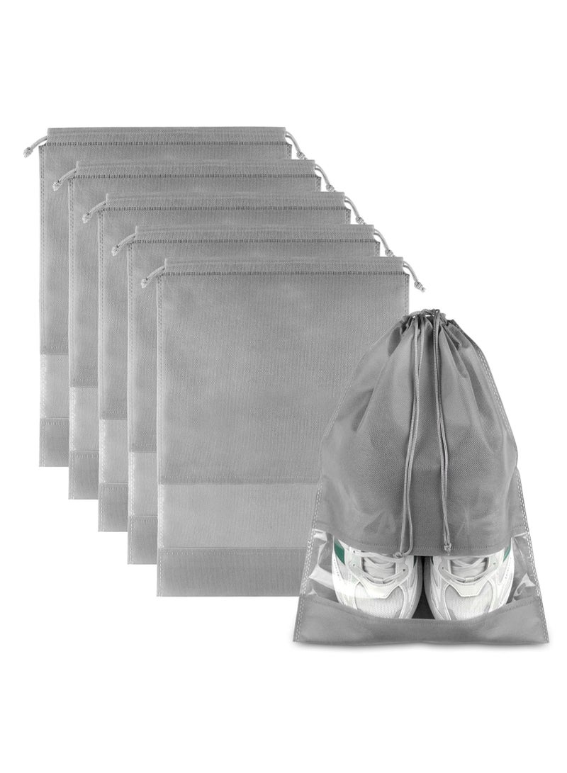 Travel Shoe Bag, Drawstring Travel Shoe Bag, Dustproof Portable Travel Shoe Organizer, Men & Women, Grey, 5 pcs - Image 1