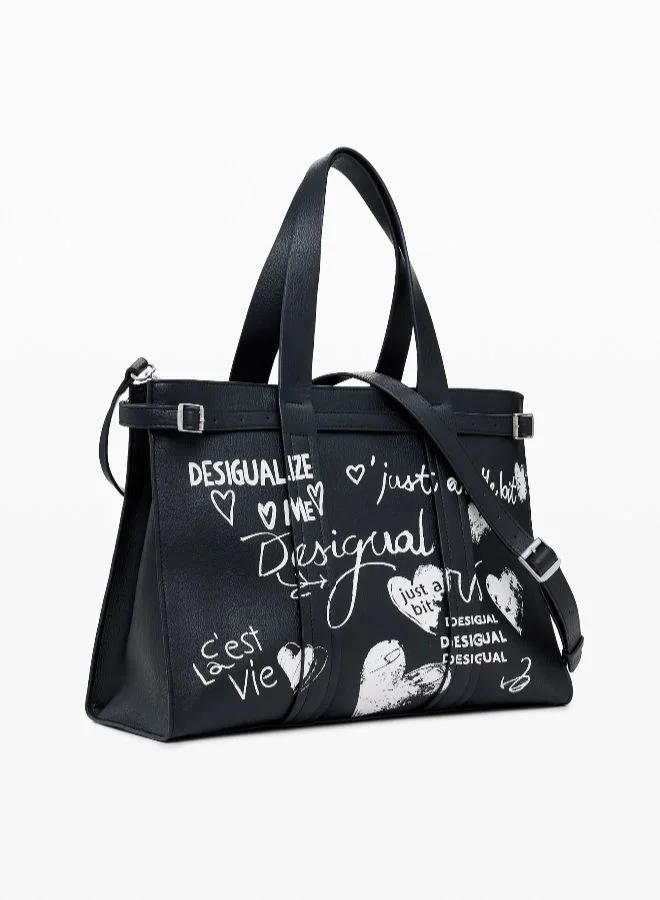 DESIGUAL Large Faux Leather Shopper Bag With Letters