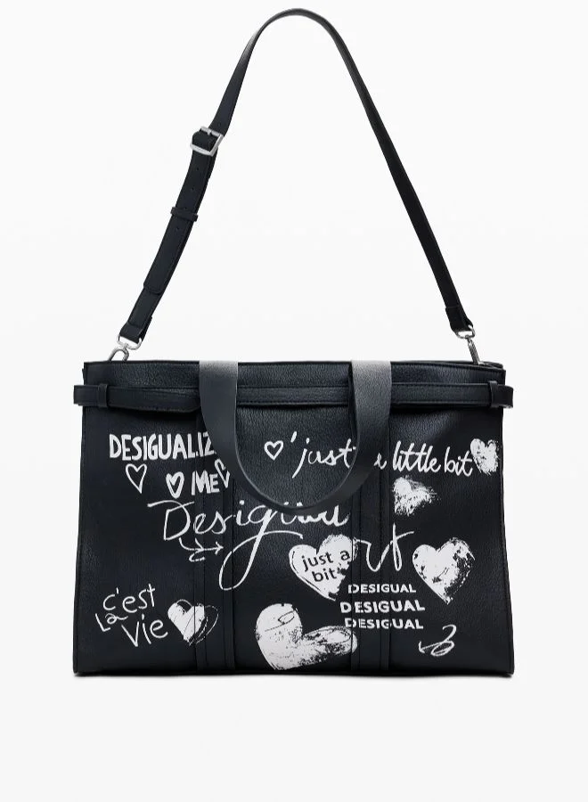 DESIGUAL Large Faux Leather Shopper Bag With Letters