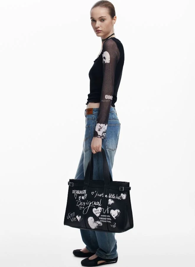 DESIGUAL Large Faux Leather Shopper Bag With Letters
