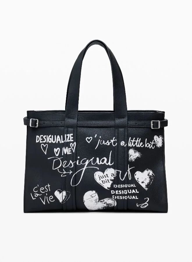 DESIGUAL Large Faux Leather Shopper Bag With Letters