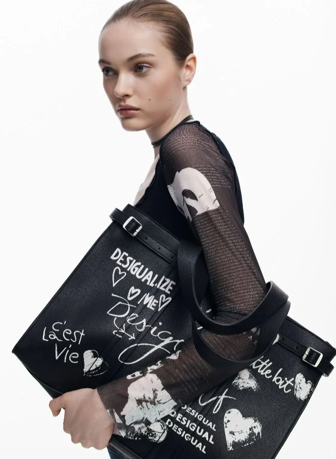 DESIGUAL Large Faux Leather Shopper Bag With Letters