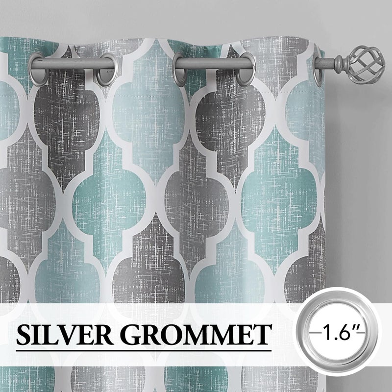 Beauoop 100% Blackout Curtains 84 Inches Long 2 Panels for Bedroom Living Room Aqua Grey Moroccan Geo Room Darkening Thermal Insulated Soundproof Grommet Top Window Treatments Drapes, 50x84 Set of 2 - Image 2