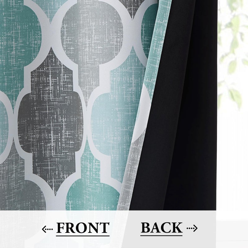 Beauoop 100% Blackout Curtains 84 Inches Long 2 Panels for Bedroom Living Room Aqua Grey Moroccan Geo Room Darkening Thermal Insulated Soundproof Grommet Top Window Treatments Drapes, 50x84 Set of 2 - Image 3
