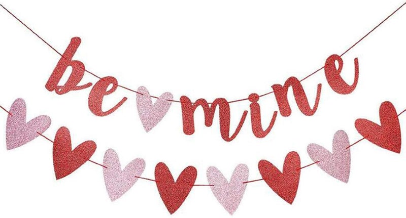 cheekyglo Happy Valentines Day Decorations Heart Banner, Be Mine Valentine's Day Door Banner, Flash-Pink Flower Decoration Party Lover, for Home Office Wedding Anniversary Birthday Party (B) - Image 1