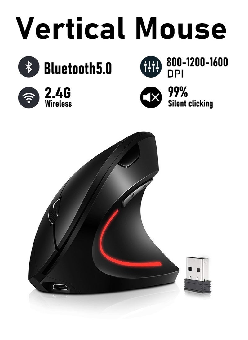 Generic Ergonomic Wireless Mouse Rechargeable, 2.4G USB Optical Vertical Mouse with 3 Adjustable DPI 800/1200/1600 Levels  for Computer, Laptop, PC, MacBook (Black)  - Image 1