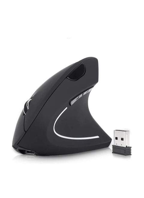 Rechargeable Ergonomic Wireless Mouse, 2.4G USB Optical Vertical Mouse with 3 Adjustable DPI 800/1200/1600 Levels  for Computer, Laptop, PC, MacBook (Black)