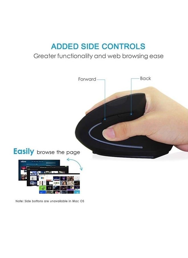 Generic - Rechargeable Ergonomic Wireless Mouse, 2.4G USB Optical Vertical Mouse with 3 Adjustable DPI 800/1200/1600 Levels  for Computer, Laptop, PC, MacBook (Black) - Image 1