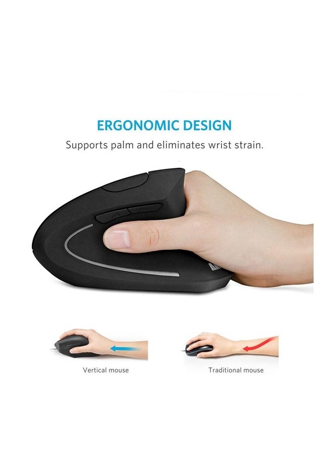 Generic - Rechargeable Ergonomic Wireless Mouse, 2.4G USB Optical Vertical Mouse with 3 Adjustable DPI 800/1200/1600 Levels  for Computer, Laptop, PC, MacBook (Black) - Image 1
