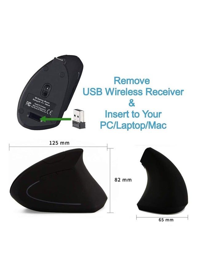 Generic - Rechargeable Ergonomic Wireless Mouse, 2.4G USB Optical Vertical Mouse with 3 Adjustable DPI 800/1200/1600 Levels  for Computer, Laptop, PC, MacBook (Black) - Image 1