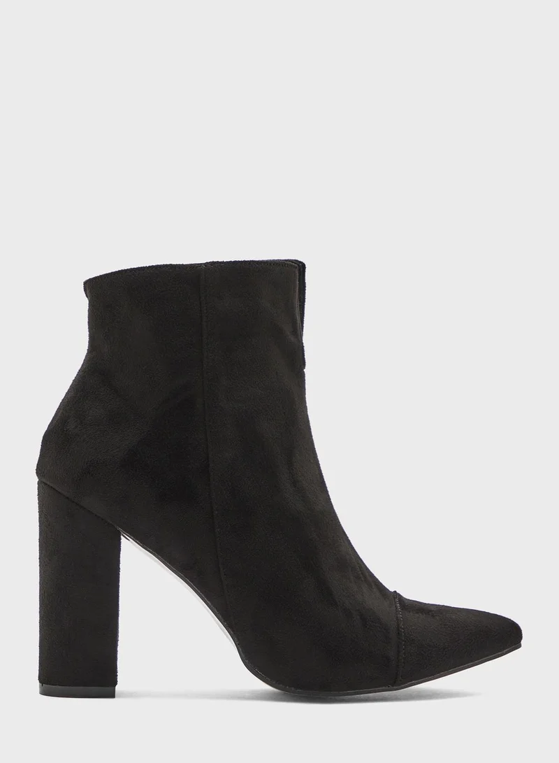 Ginger Faux Suede Pointed Block Heel Boot