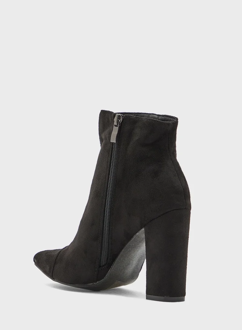 Ginger Faux Suede Pointed Block Heel Boot