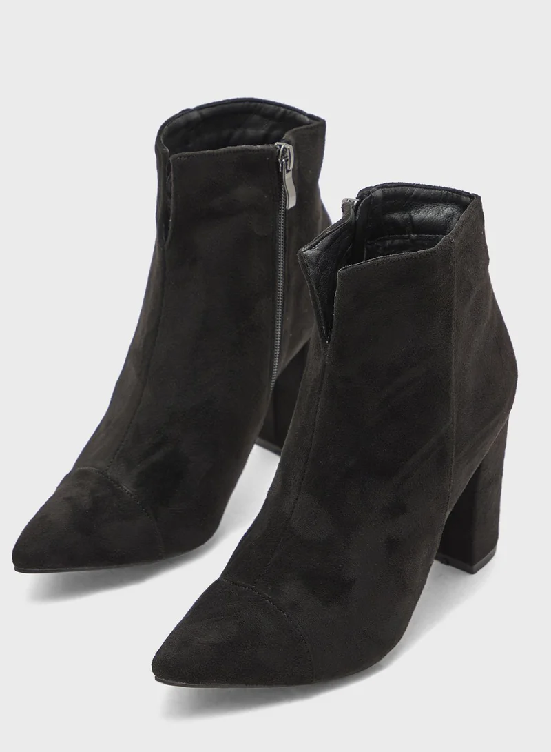Ginger Faux Suede Pointed Block Heel Boot