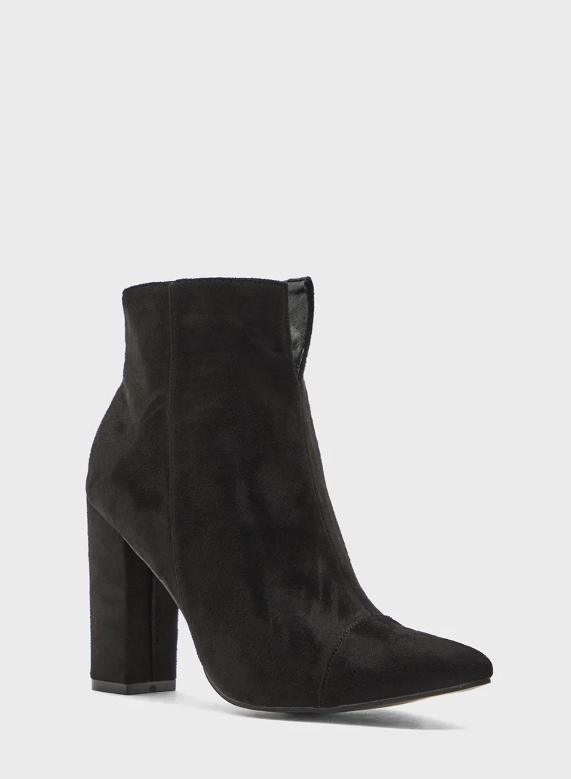 Ginger Faux Suede Pointed Block Heel Boot
