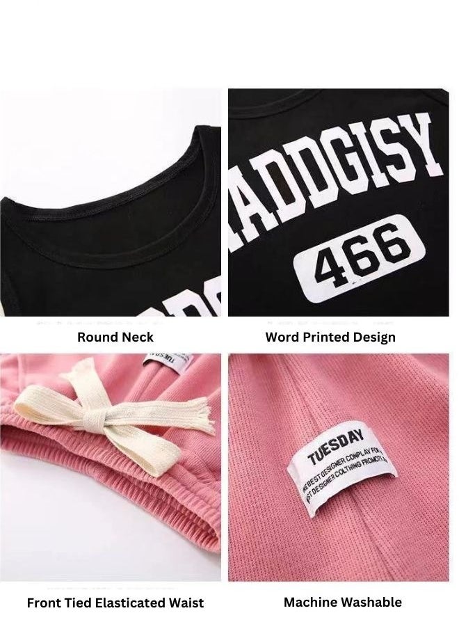Mei Stylish - Girl's Summer 2 Piece Outfit Sleeveless T-shirt and Short Pant Set - Image 1